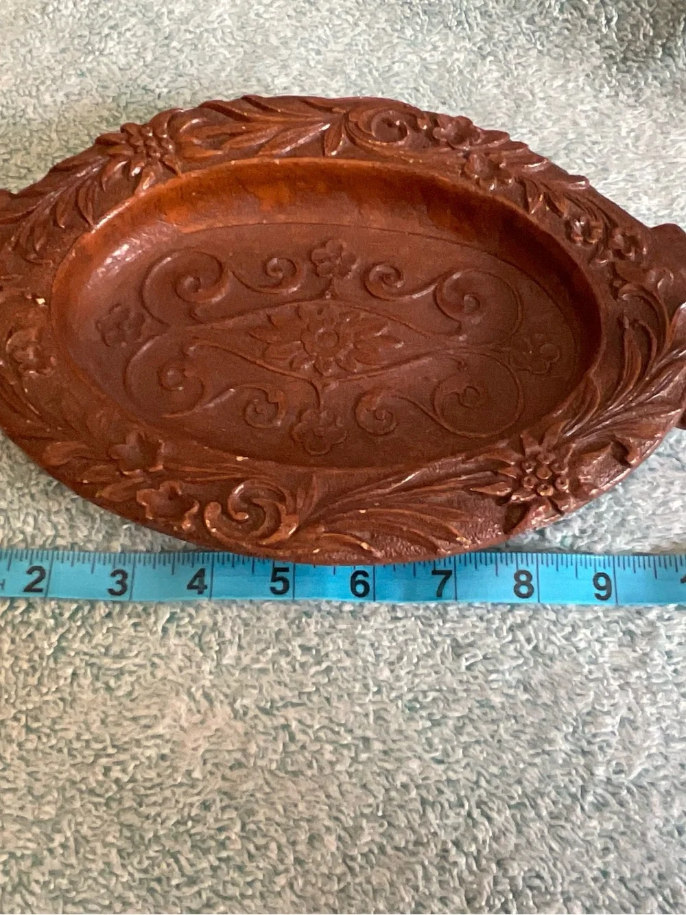 Vintage Walnut Wood Hand Carved Bowl Tray Floral 11
